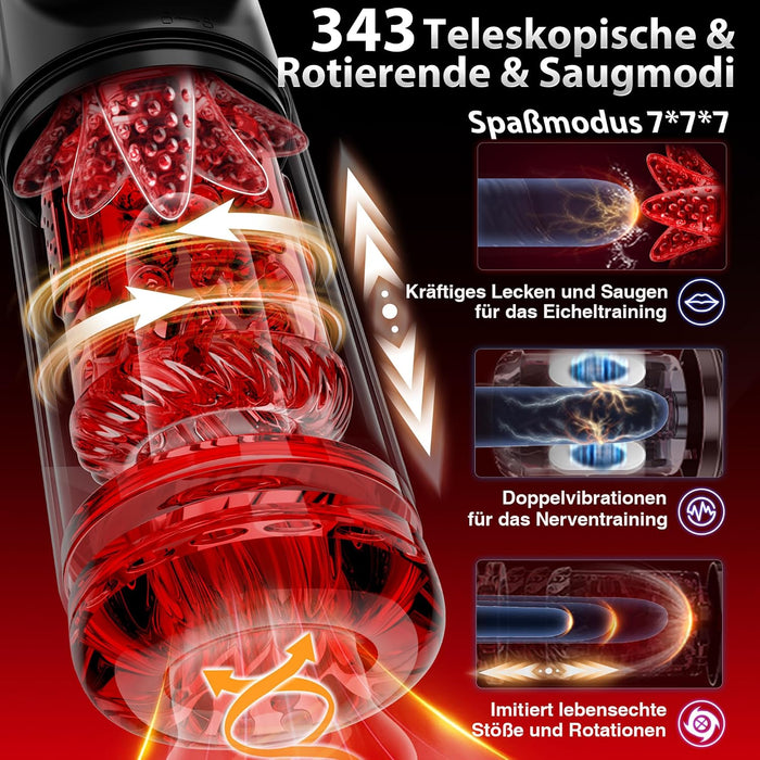 VIJISA Masturbator mit Teleskop-, Rotations- und Saugfunktion, Rot
