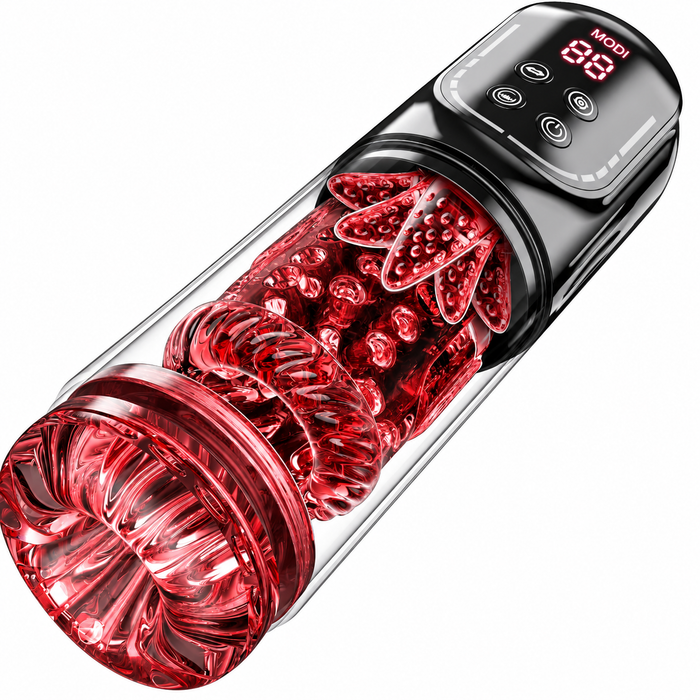 VIJISA Masturbator mit beweglichem Stimulationsaufsatz, Schwarz-Rot