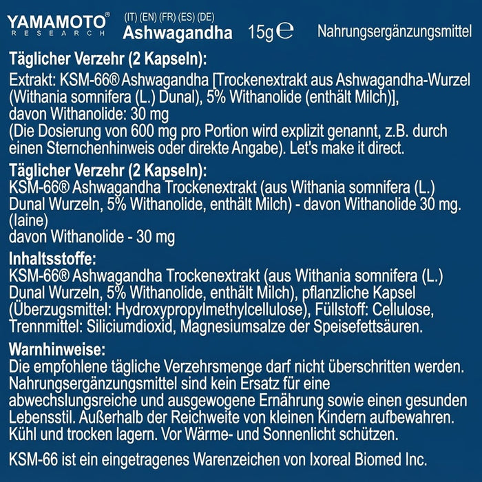 Yamamoto Research Ashwagandha KSM-66 30 Kapseln