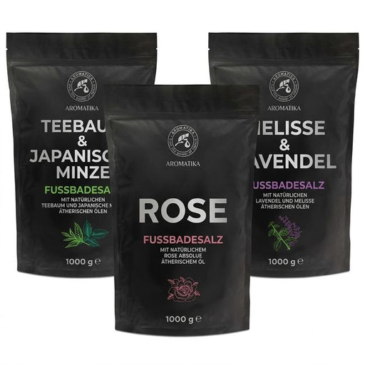AROMATIKA Fußbadesalz Set mit Melisse und Lavendel - Teebaum und Japanische Minze