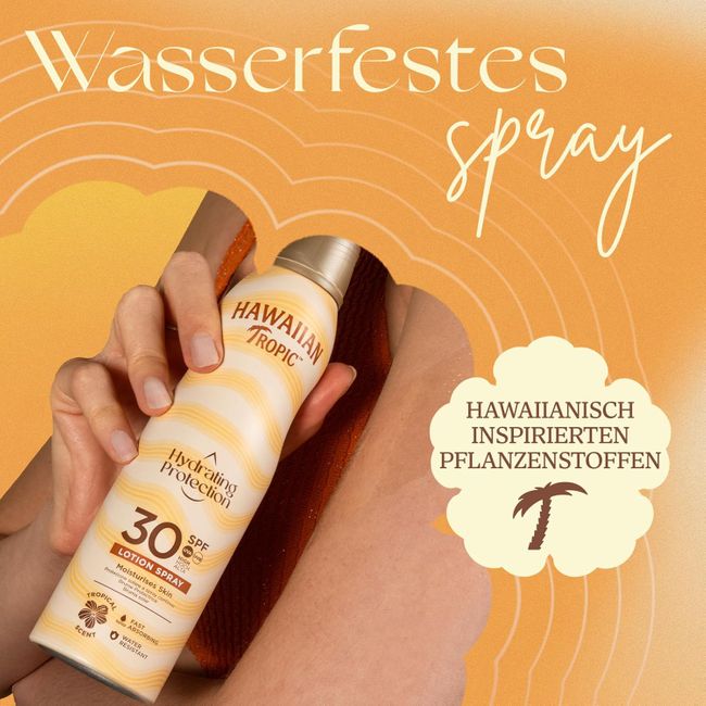 Hawaiian Tropic Hydrating Protection Sunscreen, wasserfeste Sonnencreme mit LSF 30 UVA- + UVB-Schutz