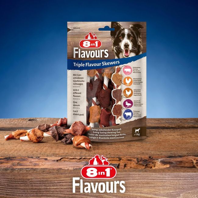 8in1 Triple Flavour Skewers Kaustangen für Hunde Beutel