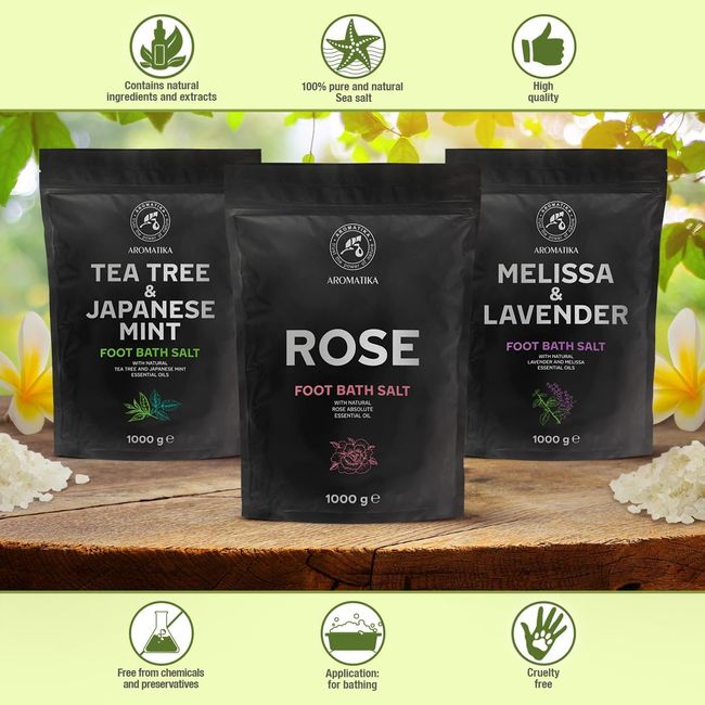 AROMATIKA Fußbadesalz Set mit Melisse und Lavendel - Teebaum und Japanische Minze