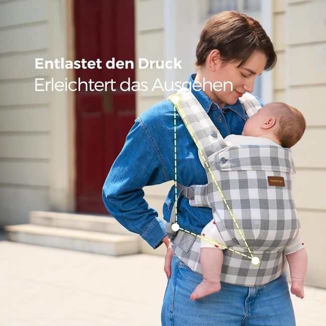 Momcozy Baby Trage - Leichte & Atmungsaktive Karomuster-Blau-Grau