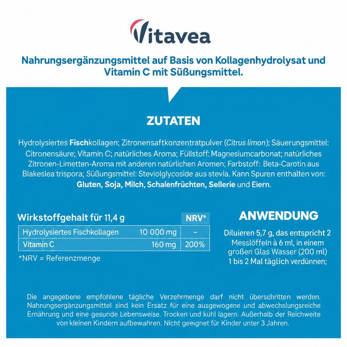 Vitavea Meereskollagen mit Vitamin C, Pulver Ananas-Limette