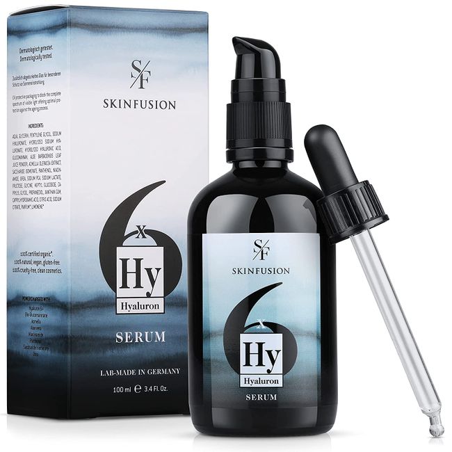 SKINFUSION 6-Fach Bio Hyaluron Serum hochdosiert 100 ml – veganer Multi-Hyaluronsäure-Komplex