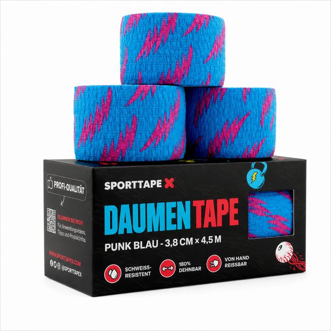 SPORTTAPE Hook Grip Daumentape – 3 Rollen - 3,8 cm x 4,5 Blau