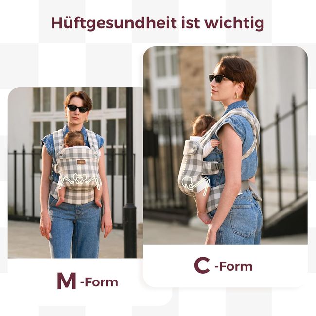Momcozy Baby Trage - Leichte & Atmungsaktive Karomuster-Blau-Grau