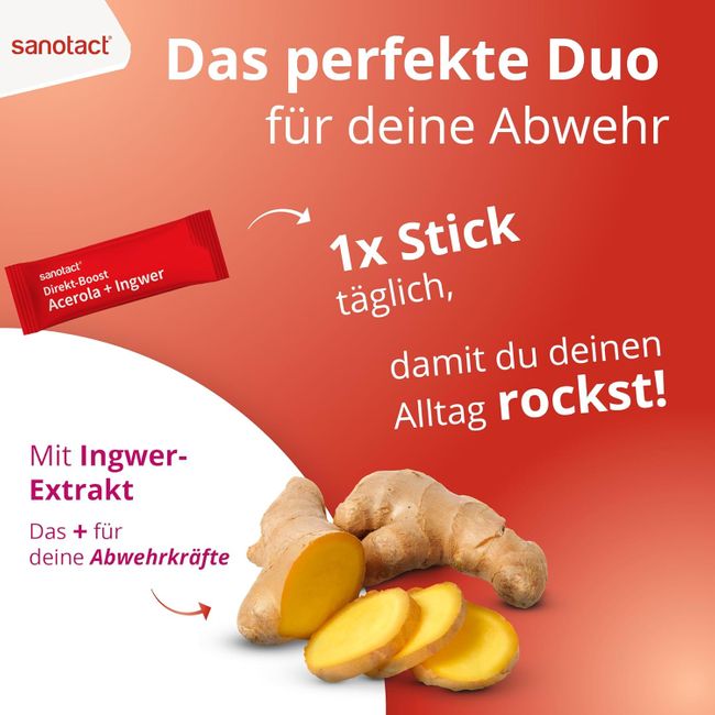 sanotact® Direkt-Boost Acerola + Ingwer Immun­system Sticks