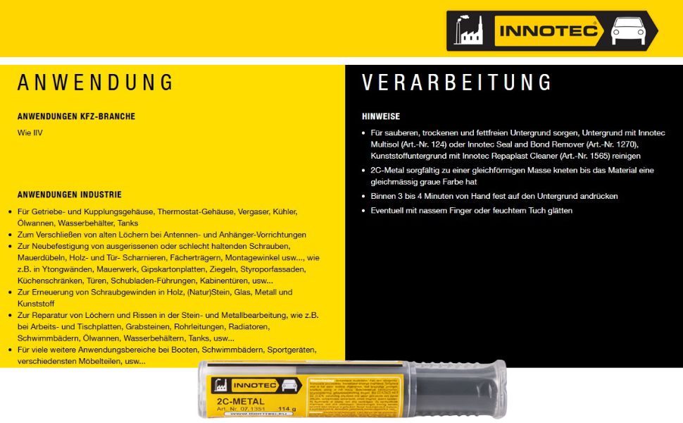 Innotec 2C-Metal – 2K Knetmasse – Produktvorteil und Anwendung 6