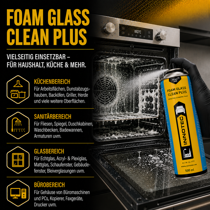 Innotec Foam Glass Clean Plus – Lebensmitteltauglicher Glasreiniger – Produktvorteil und Anwendung 1