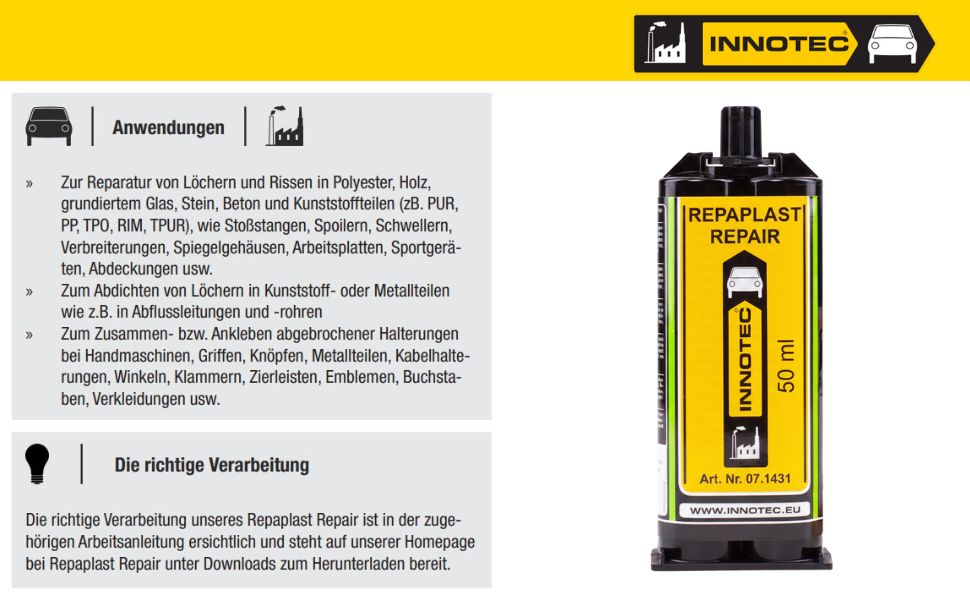 Innotec Repaplast Repair – 2K-Kunststoffkleber – Produktvorteil und Anwendung 6