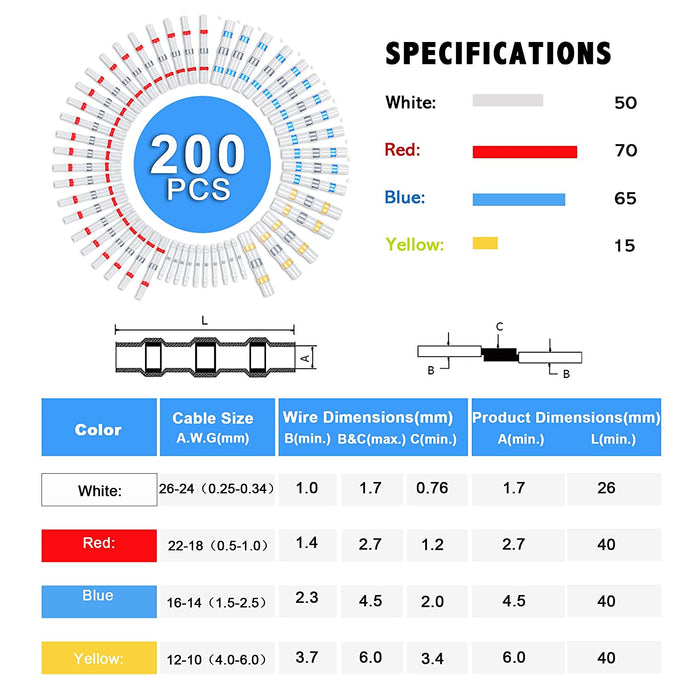 00 Stück Lötzinn-Dichtungsdraht-Anschluss-Set, Lötdichtung, Stoßverbinder, wasserdicht, isoliert, elektrische Stoßverbinder, Drahtspleiß für Automobile, Boote
