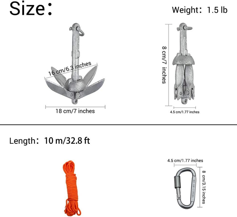 0,7Kg Anker Faltanker verzink Ankerset mit 10m reißfesten Ankerleine ø 6 mm & Ankerboje Kugel Set