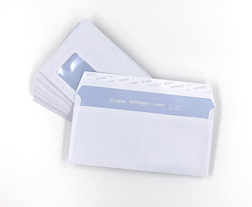 100 Briefumschläge mit Fenster, DIN lang = 220 x 110 mm, mit Laser bedruckbar, hitzefestes Folienfenster, Geschäftsumschläge, Fensterumschläge