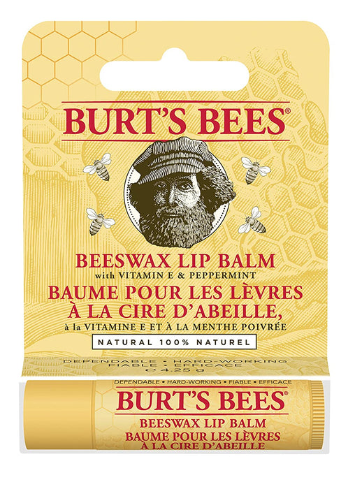 100 Prozent Natürlicher feuchtigkeitsspendender Lippenbalsam, Original Bienenwachs, mit Vitamin E und Pfefferminzöl, 1 Stift