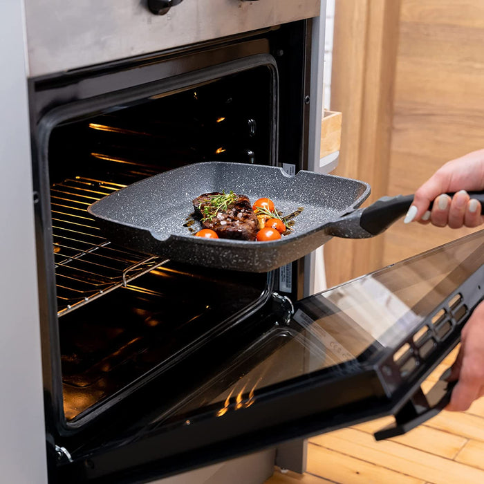 100% PFOA-freie Antihaft Grillpfanne - 28 cm Griddle Pan mit ILAG-Beschichtung - Aluminium Grillpfanne mit abnehmbarem Griff - Bratpfanne 