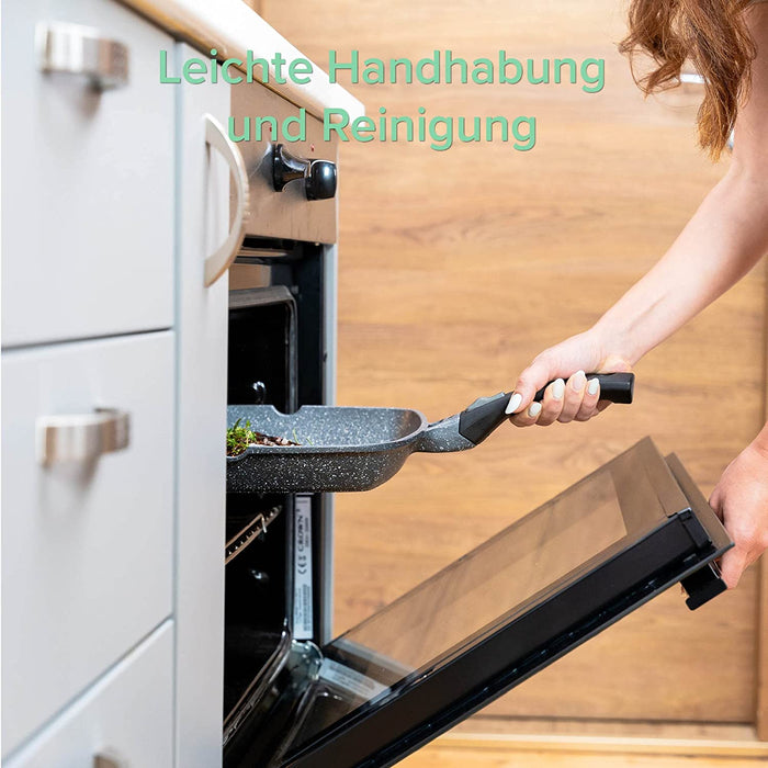 100% PFOA-freie Antihaft Grillpfanne - 28 cm Griddle Pan mit ILAG-Beschichtung - Aluminium Grillpfanne mit abnehmbarem Griff - Bratpfanne 