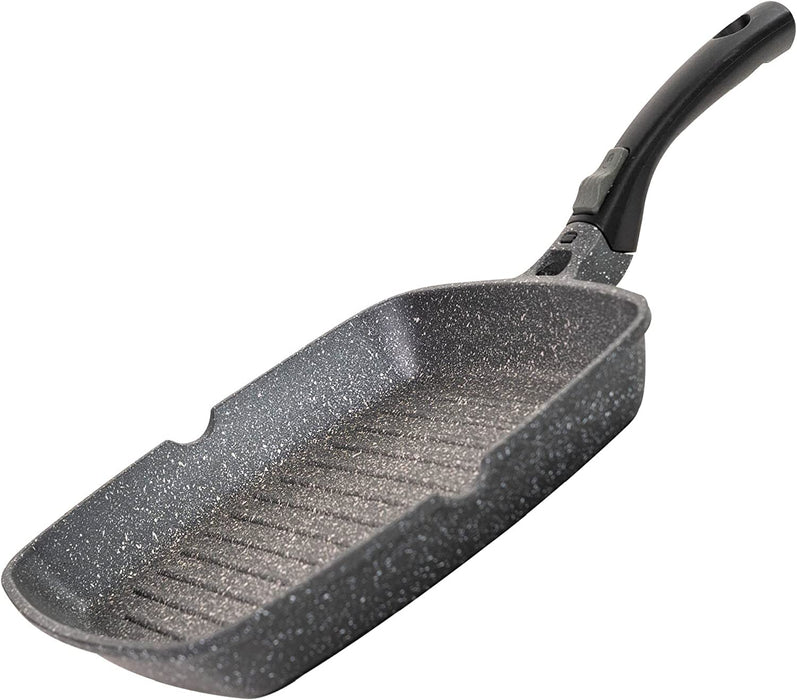 100% PFOA-freie Antihaft Grillpfanne - 28 cm Griddle Pan mit ILAG-Beschichtung - Aluminium Grillpfanne mit abnehmbarem Griff - Bratpfanne 