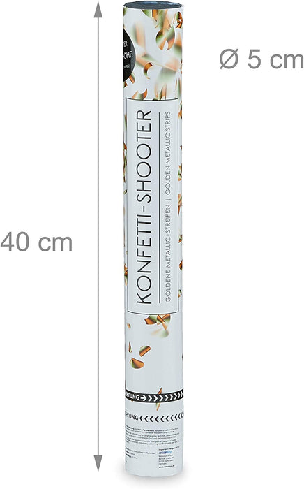 10 x Party Popper 40 cm im Konfettikanonen Set, Konfetti Bombe für Hochzeit und Geburtstag, Konfetti Shooter 6-8 m Effekthöhe, Gold metallic