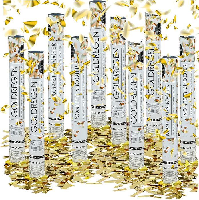 10 x Party Popper 40 cm im Konfettikanonen Set, Konfetti Bombe für Hochzeit und Geburtstag, Konfetti Shooter 6-8 m Effekthöhe, Gold metallic