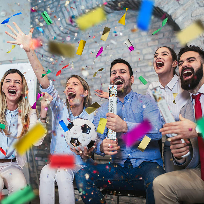 10 x Party Popper 40 cm im Konfettikanonen Set, Konfetti Bombe für Hochzeit und Geburtstag, Konfetti Shooter 6-8 m Effekthöhe, bunt metallic