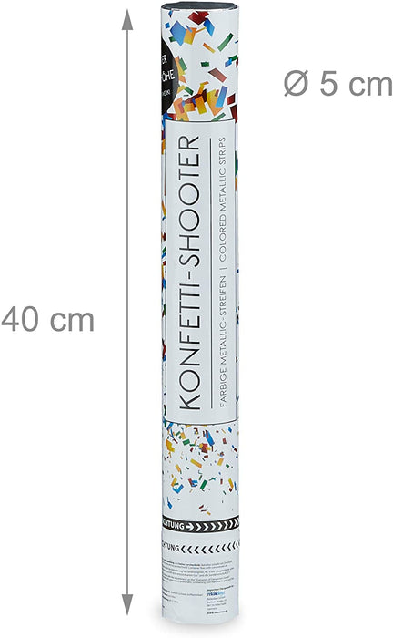 10 x Party Popper 40 cm im Konfettikanonen Set, Konfetti Bombe für Hochzeit und Geburtstag, Konfetti Shooter 6-8 m Effekthöhe, bunt metallic