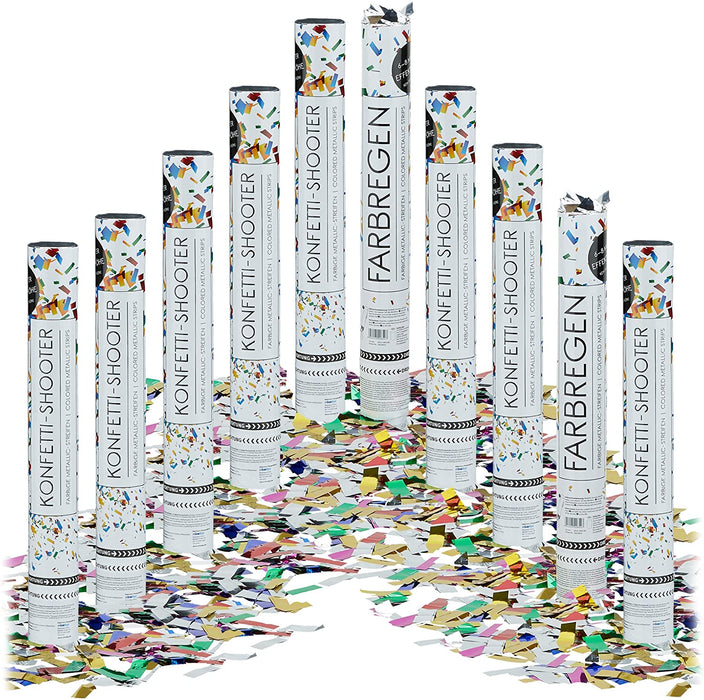 10 x Party Popper 40 cm im Konfettikanonen Set, Konfetti Bombe für Hochzeit und Geburtstag, Konfetti Shooter 6-8 m Effekthöhe, bunt metallic