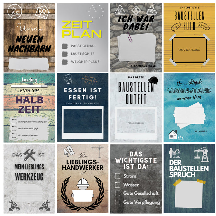 Meilensteinkarten Hausbau mit Grußkarte - Geschenk für Bauherr & Bauherrin - Meilensteinkarten als Bautagebuch für Häuslebauer, kreative Geschenkidee