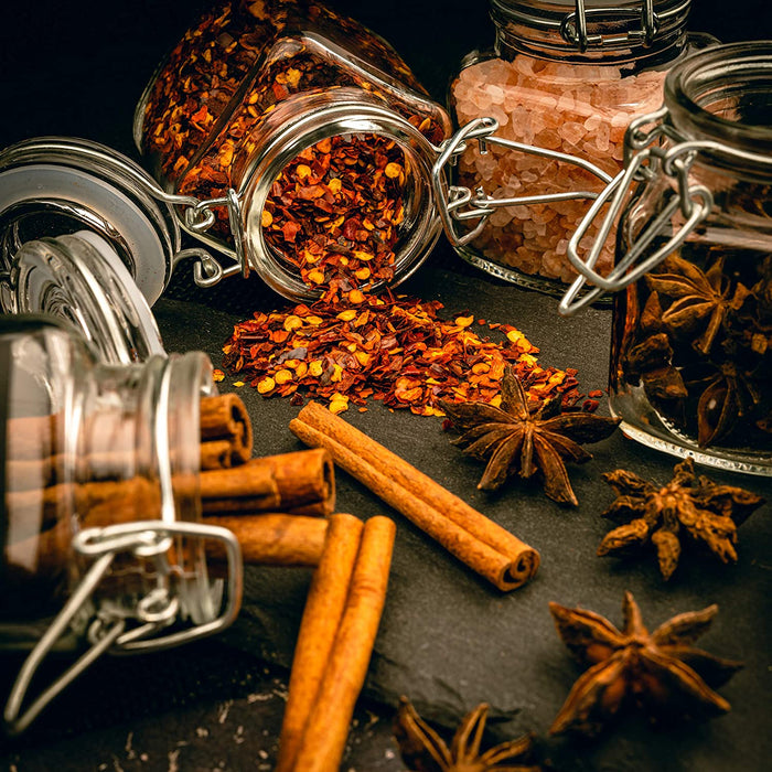 12 Mini Clip Top Gewürzdosen Glas Behälter 100 ml mit Etiketten und Kreidestift