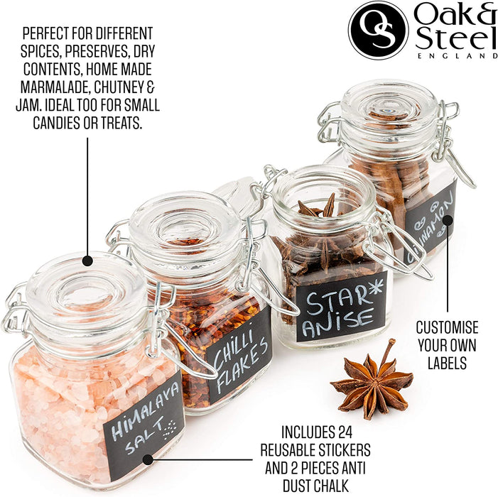 12 Mini Clip Top Gewürzdosen Glas Behälter 100 ml mit Etiketten und Kreidestift