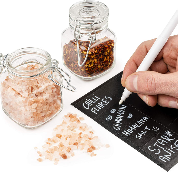 12 Mini Clip Top Gewürzdosen Glas Behälter 100 ml mit Etiketten und Kreidestift