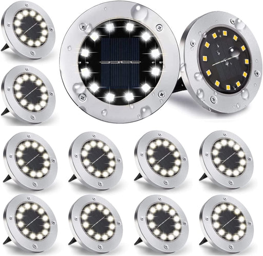 12 Stücke Nurkoo Solar Bodenleuchte Aussen, 12 LEDs Solarleuchten 800mAh Disk Lights Mit Upgrade Solarpanel Gartenleuchte Solarlampe Solar Strahler