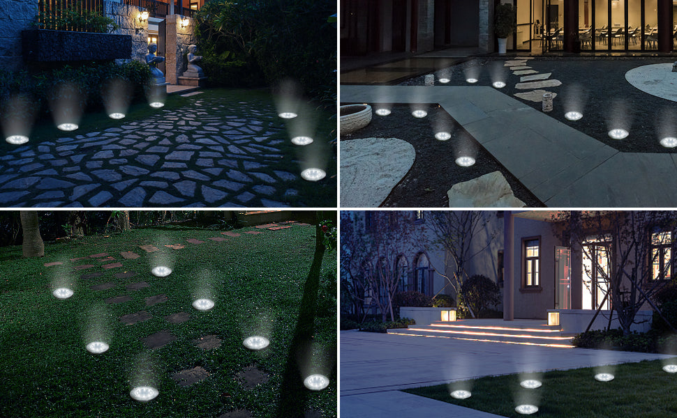 12 Stücke Nurkoo Solar Bodenleuchte Aussen, 12 LEDs Solarleuchten 800mAh Disk Lights Mit Upgrade Solarpanel Gartenleuchte Solarlampe Solar Strahler