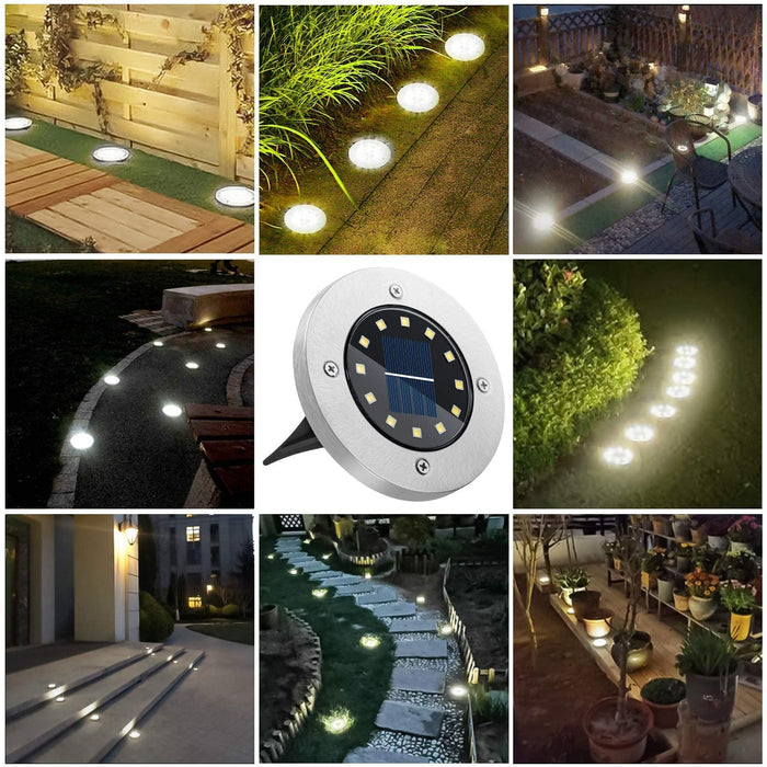 12 Stücke] Solar Bodenleuchte Aussen, 12 LEDs Solarleuchten 800mAh Disk Lights Mit Upgrade Solarpanel Gartenleuchte Solarlampe Solar Strahler Deko 