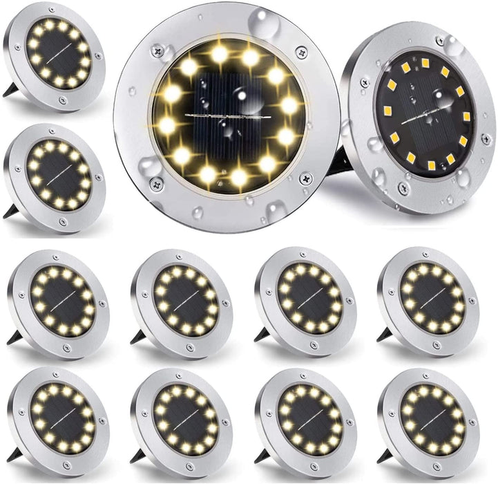 12 Stücke] Solar Bodenleuchte Aussen, 12 LEDs Solarleuchten 800mAh Disk Lights Mit Upgrade Solarpanel Gartenleuchte Solarlampe Solar Strahler Deko 