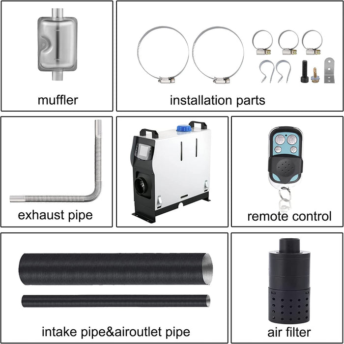 12V Diesel Lufterhitzer, 5KW Standhezung Diesel, Luft Standhezung, Dieselheizung 1 Luftauslass, Air Diesel Heizung mit Schalldämpfer, Air Standheizung