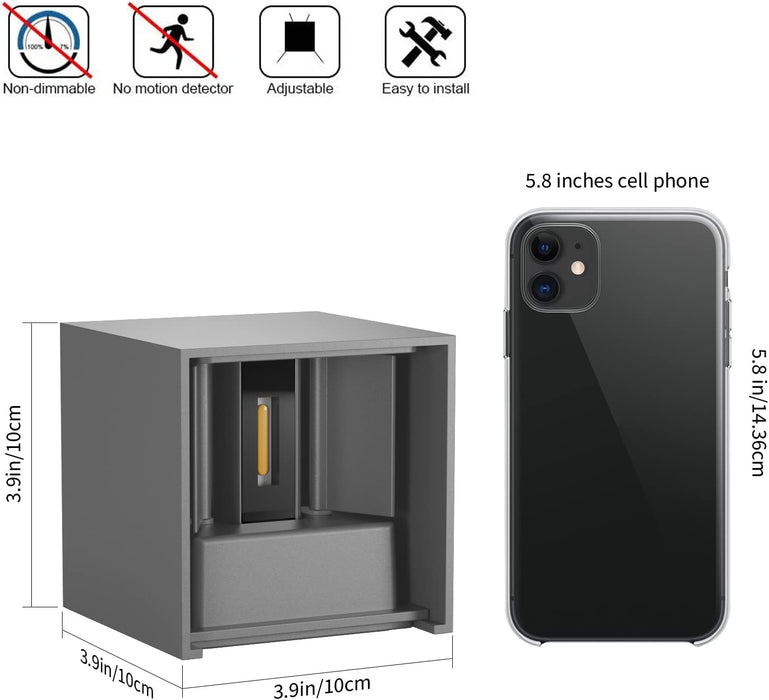 12W Wandleuchte IP65 Wandlampe,Einstellbarer Lichtstrahl Wandbeleuchtung aus Aluminium,Grau,Warmweiß,1 Stück