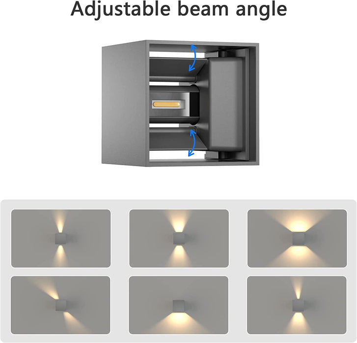 12W Wandleuchte IP65 Wandlampe,Einstellbarer Lichtstrahl Wandbeleuchtung aus Aluminium,Grau,Warmweiß,1 Stück