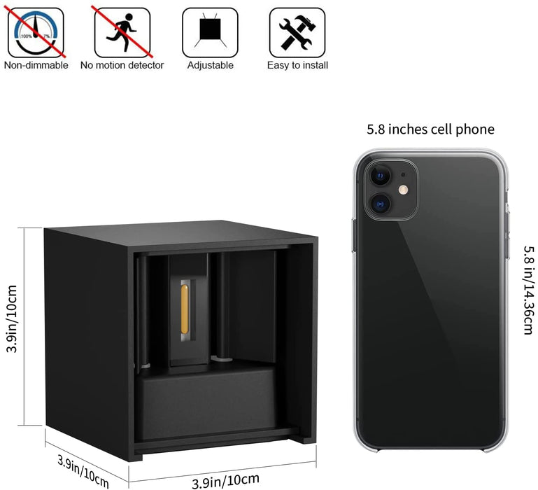 12W Wandleuchte Warmweiß Led Innen Außen Badezimmer Wandstrahler Wandlampe Wandbeleuchtung für Schlafzimmer, Wohnzimmer,IP65,Schwarz