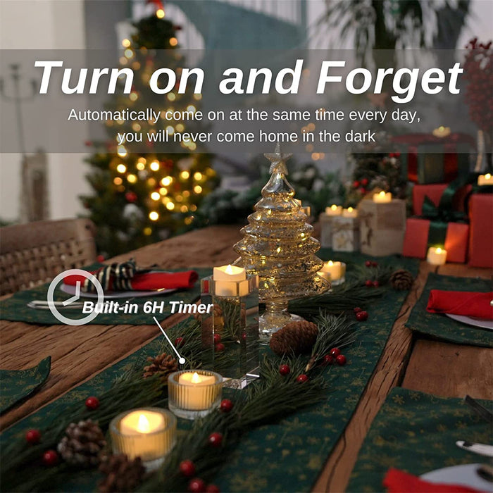 12 LED Teelichter mit Timer, 6 Stunden an und 18 Stunden aus, 3.6 x 3.6 cm elektrische flackernde batteriebetriebene Kerzen, warme weiße