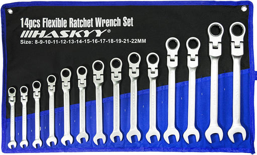 14-Tlg. Gelenk-Ratschenschlüssel Satz I Set 8-22 mm Gabelschlüssel-Ringmaul-Schlüssel-Set