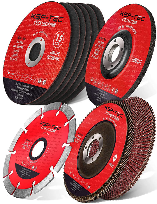 15 Trennscheiben 125x1,0mm [MIT SCHUTZBRILLE UND GEHÖHRSCHUTZ] 2 Fächerscheiben, 1 Flexscheibe Stein│ für Stahl, Edelstahl und Stein