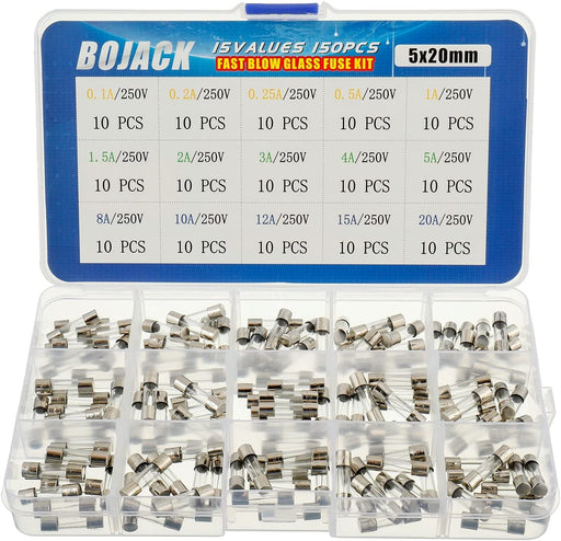 15 Values 150pcs Schnellschlag Glassicherungen Sortiment Set 5x20mm Sicherung 250V Sicherungen 0,1 0,2 0,25 0,5 1 1,5 2 3 4 5 8 10 12 15 20A