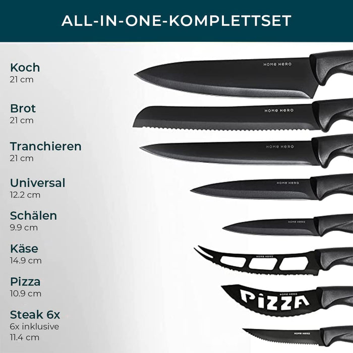 17-tlg Messerset mit Messerblock Acryl - Küchenmesser Set Scharf Edelstahl - Kochmesser Profi Messer Set mit 6 Steakmesser Set, Pizza und Käse Messer