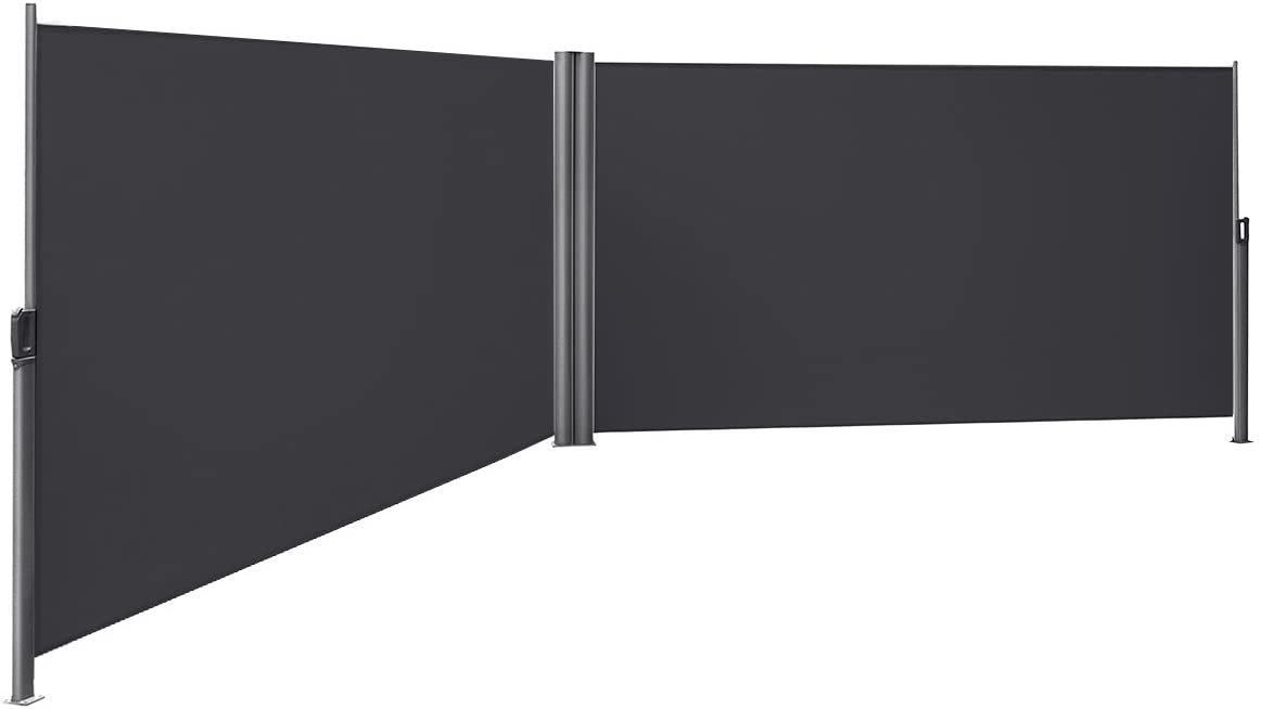 180 x 600 cm (H x L), Doppelseitenmarkise ausziehbar, Sichtschutz, Sonnenschutz, TÜV SÜD GS Zertifiziert, verdickter Polyester 280 g/㎡, rauchGrau