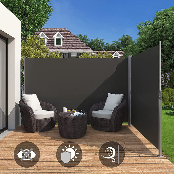 180 x 600 cm (H x L), Doppelseitenmarkise ausziehbar, Sichtschutz, Sonnenschutz, TÜV SÜD GS Zertifiziert, verdickter Polyester 280 g/㎡, rauchGrau