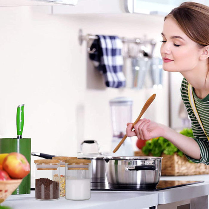 200ML + 300ML Vorratsdosen Glas 10er Set, Versiegeltes Gewurzglas aus Glas mit Bambusdeckel, Kuche Glasbehalter Glasdose, MEHRWEG