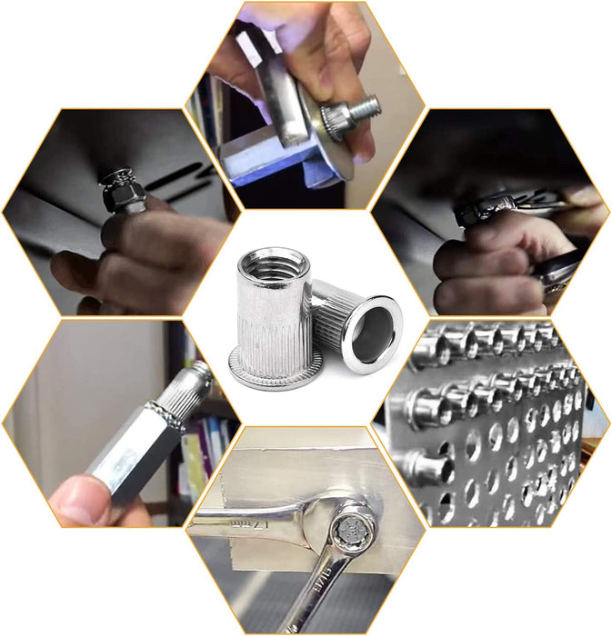 200Stk Nietmuttern Sortiment M3 M4 M5 M6 M8 M10 Nietmutter A2-70 Edelstahl Werkzeug Flachkopf Gewinde Rivet Nutsert Cap Muttern Nietmutter Sortiment
