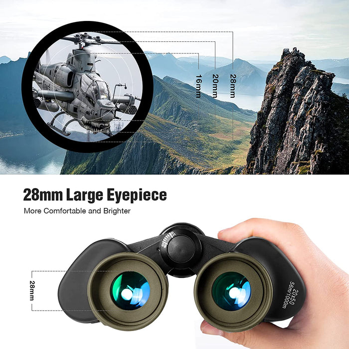 20x50 Fernglas für Erwachsene mit Nachtsicht - Kompaktes Wasserdichtes Taktisches Fernglas für Jagd Wandern Konzertreise mit BAK4 Prism FMC Objektiv